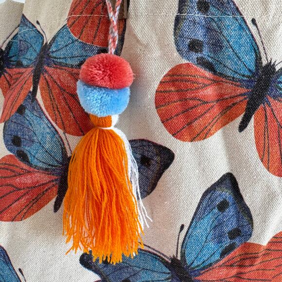 Butterfly Canvas Shopping Tote Pom Pom Tassel Bag - 100% Recycled Cotton - Picture 5 of 9